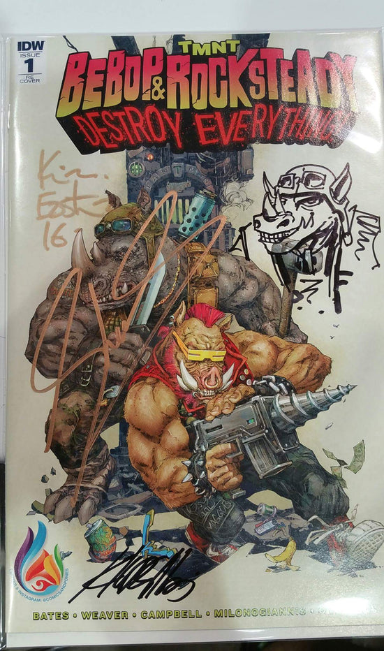 WWE Superstar Sheamus Triple Signed Bebop and Rocksteady #1 Kenneth Rocafort Variant with Remarque - C&P Entertainment Exclusive